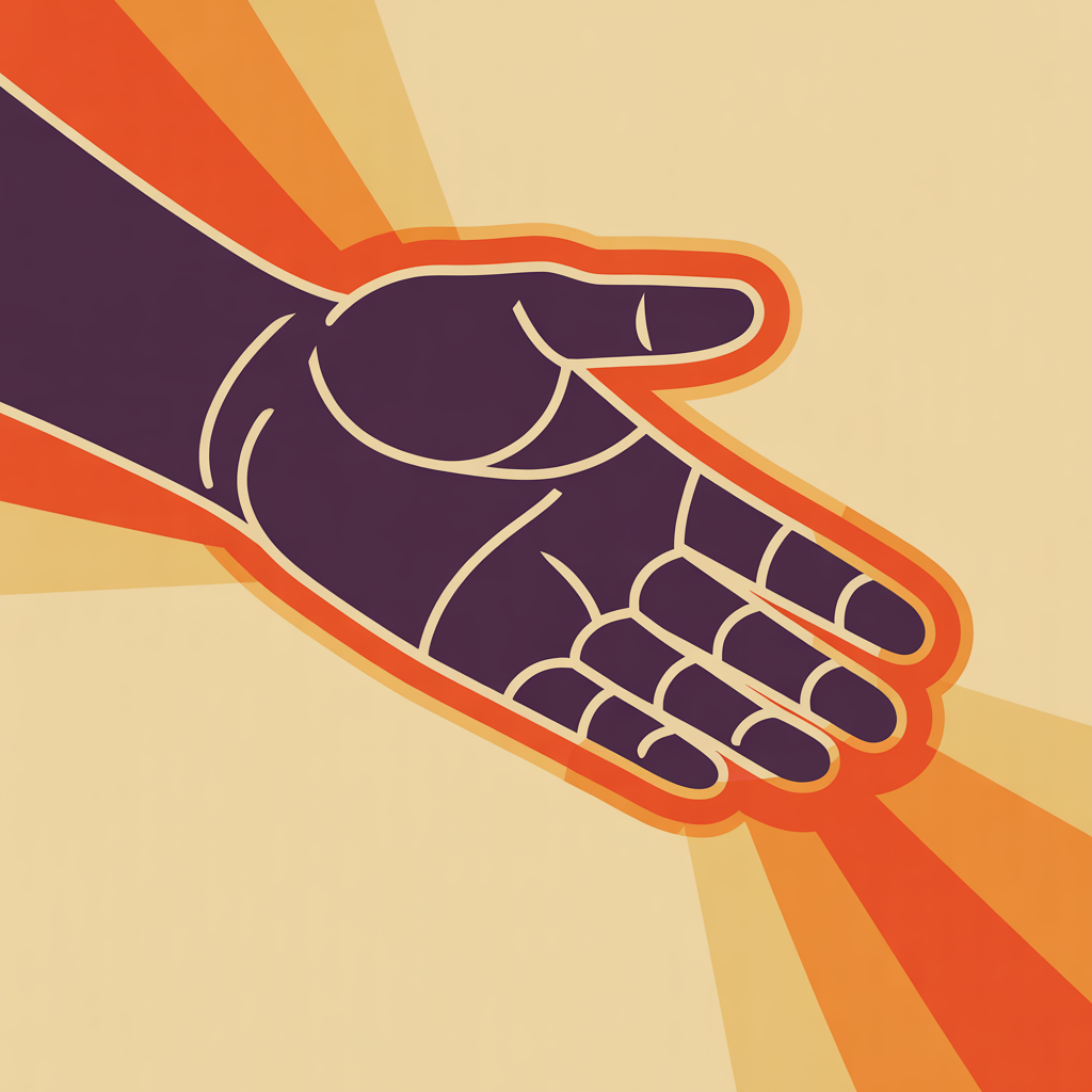 Retro helping hand illustration representing businesses we serve with graphic design