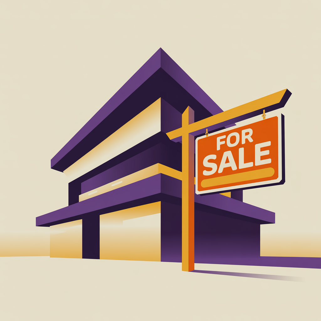 Retro house and sign illustration representing real estate graphic design services