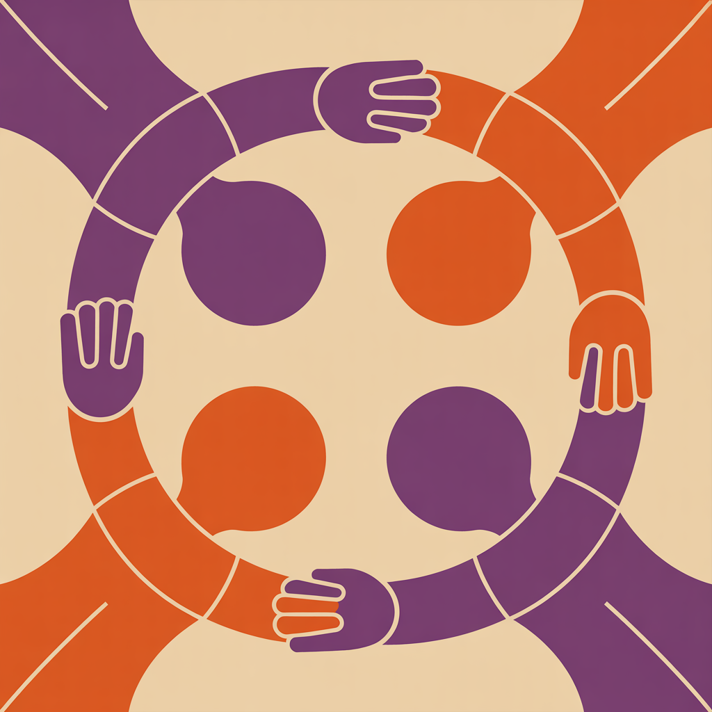 Retro connected figures illustration representing nonprofit graphic design services