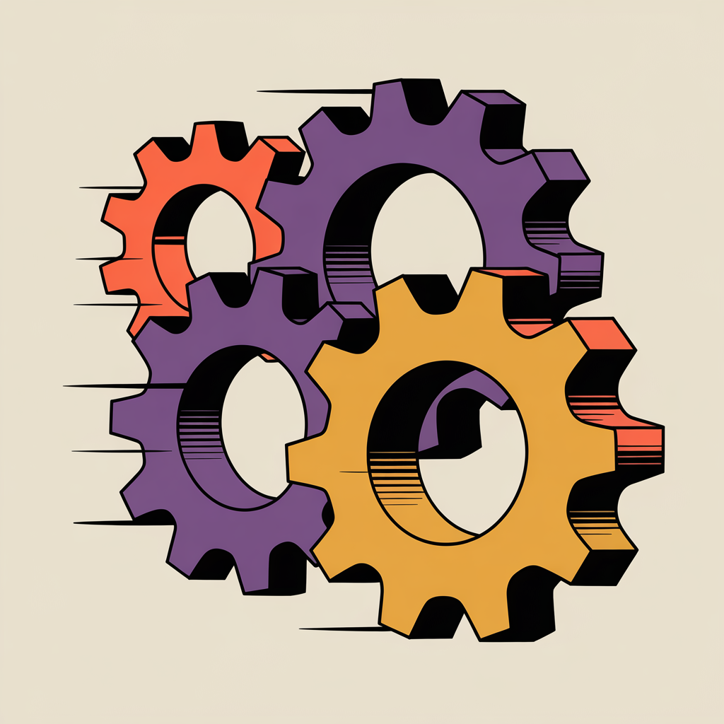 Retro interlocking gears illustration representing social media content execution