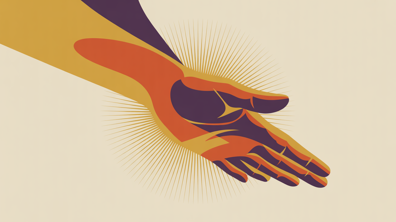 Retro illustration of a helping hand reaching out representing partnership and sponsorship strategy assistance