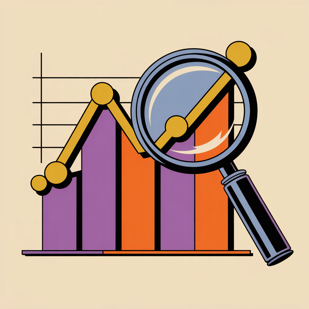 Retro bar chart with magnifying glass illustration representing email analytics services