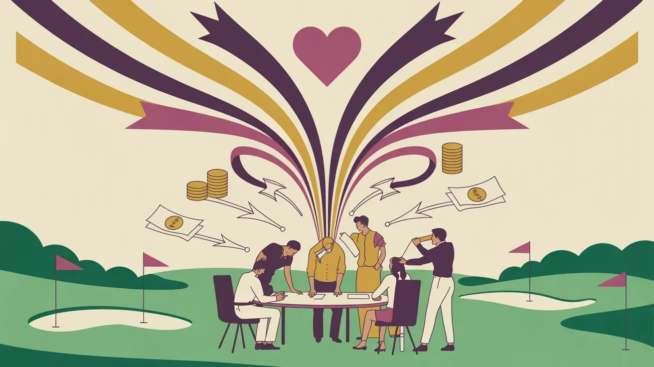 Retro illustration of charity golf tournament designed around net revenue with expenses minimized