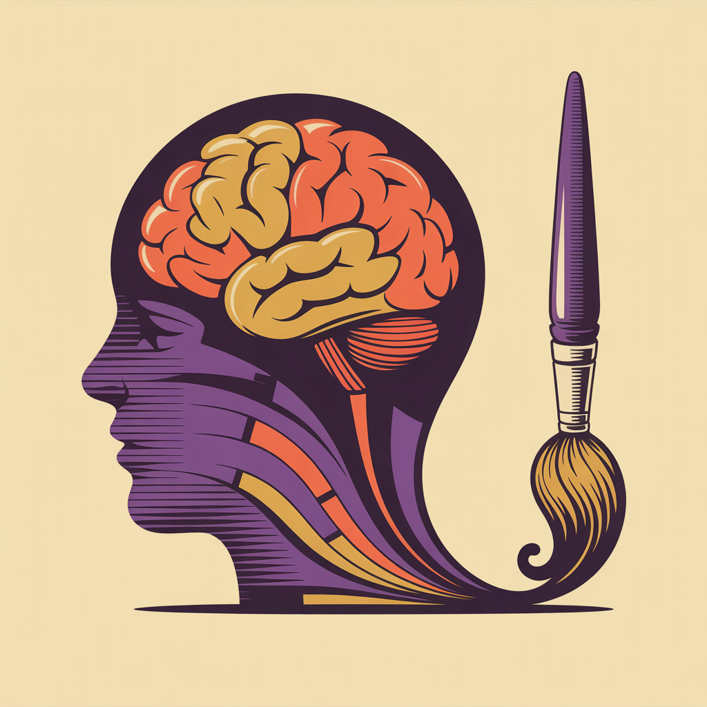 Retro brain and paintbrush illustration representing strategic approach to graphic design