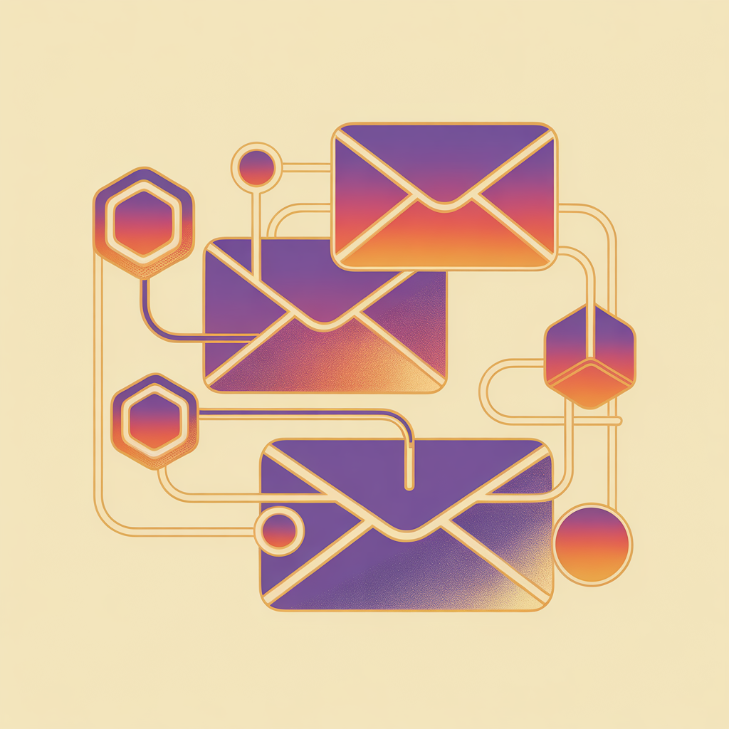 Retro blueprint with envelope illustration representing email strategy setup