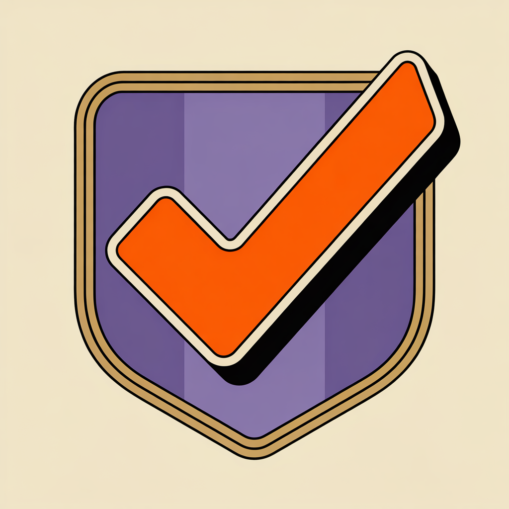 Retro checkmark shield illustration representing ideal graphic design client fit