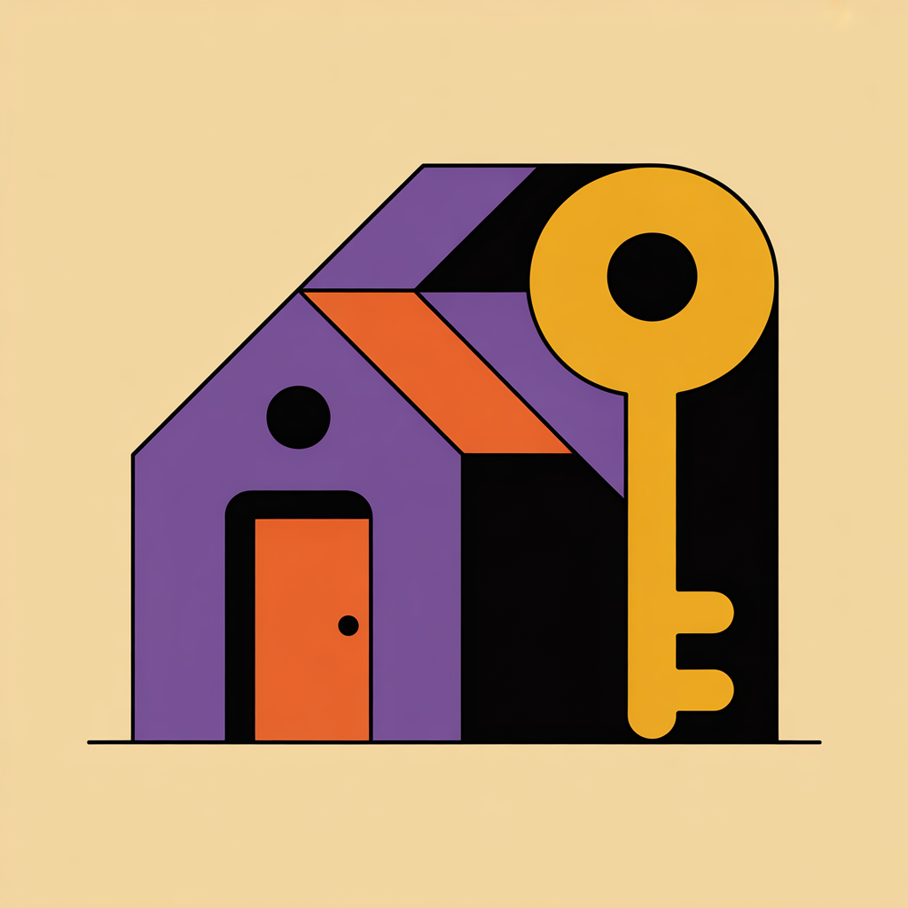 Retro house and key illustration representing real estate graphic design services