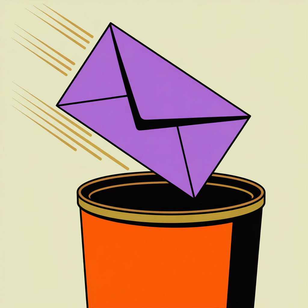 Retro envelope falling into trash can illustration representing ineffective email marketing problems