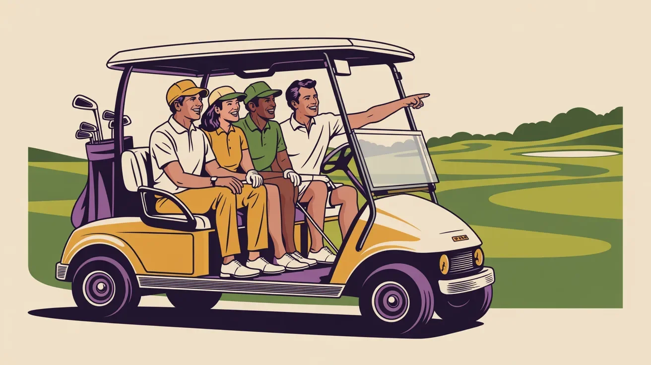 Retro illustration of strategically paired golf foursome with diverse business professionals connecting