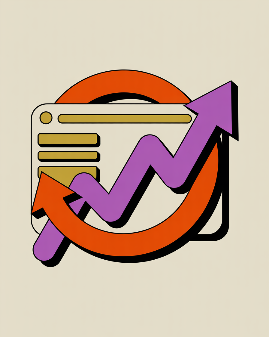 Retro dashboard with trending line illustration representing seo monitoring and optimization