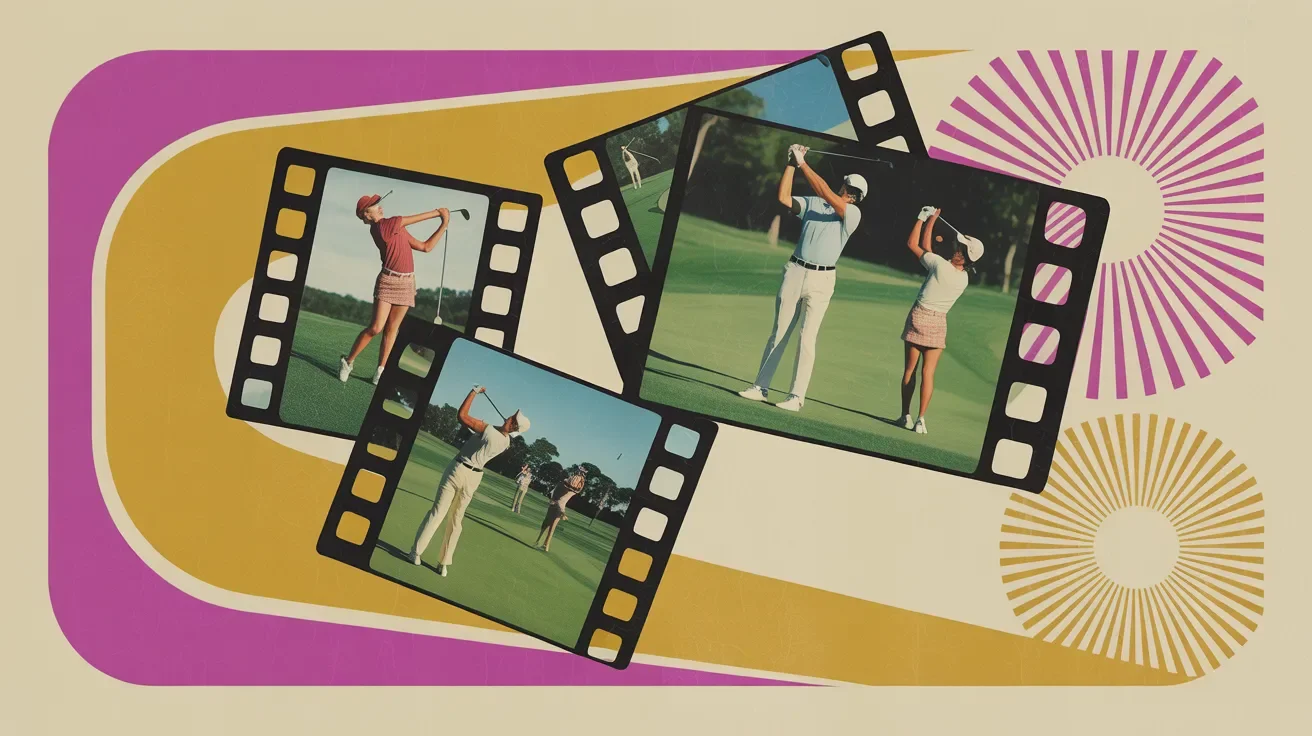 Retro illustration of past golf outing photos, testimonials, and highlights being used for promotion