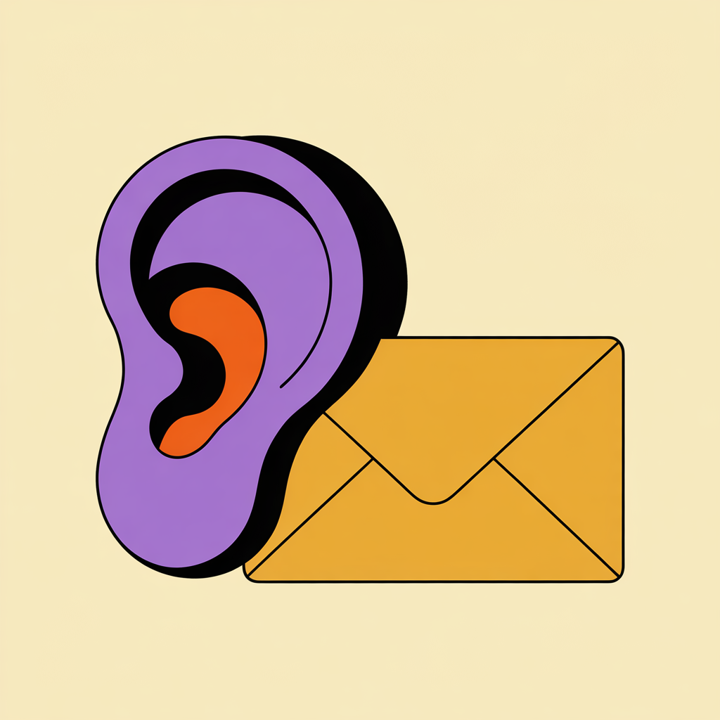 Retro ear and envelope illustration representing email marketing discovery process