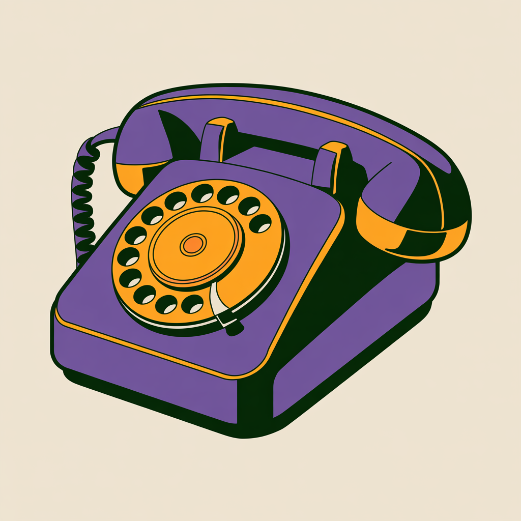 Retro telephone illustration inviting small business owners to contact Purple Wave Creative digital marketing agency