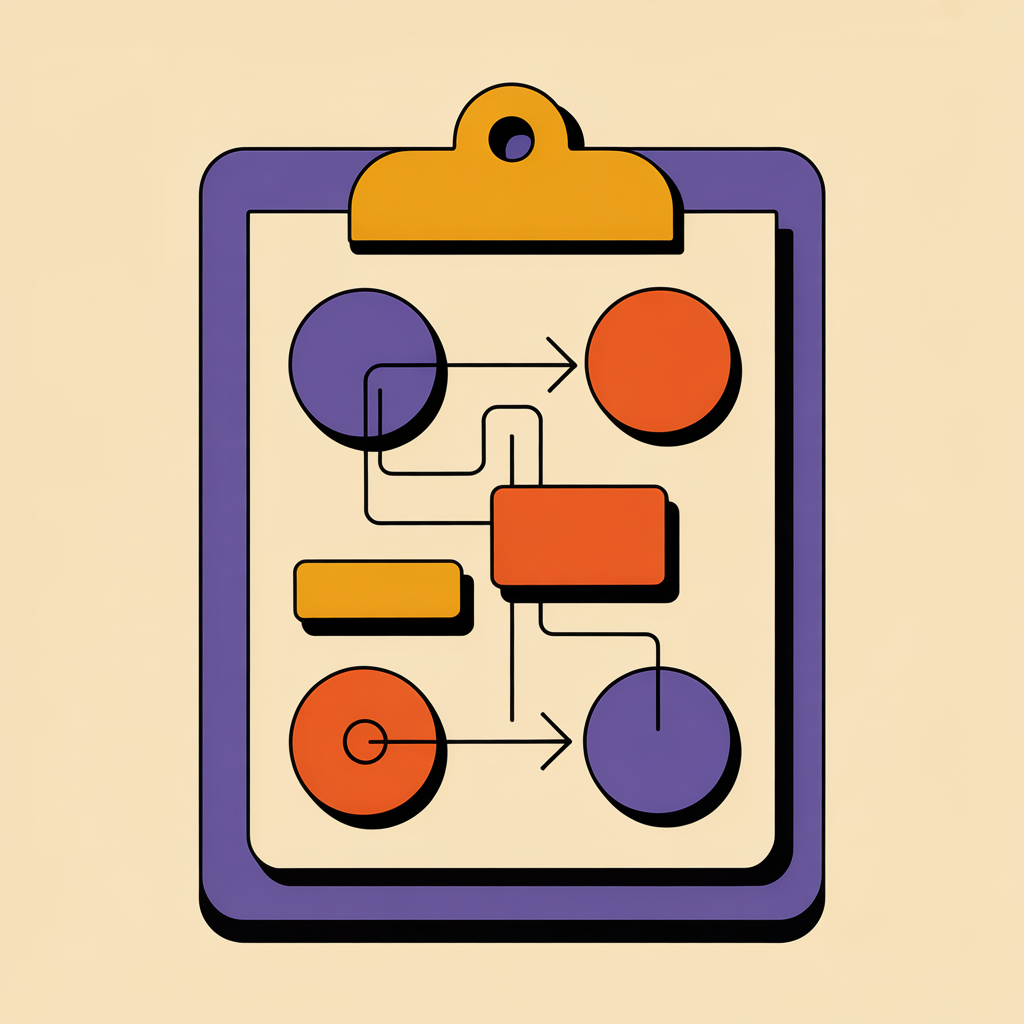 Retro clipboard flowchart illustration representing email marketing strategy services