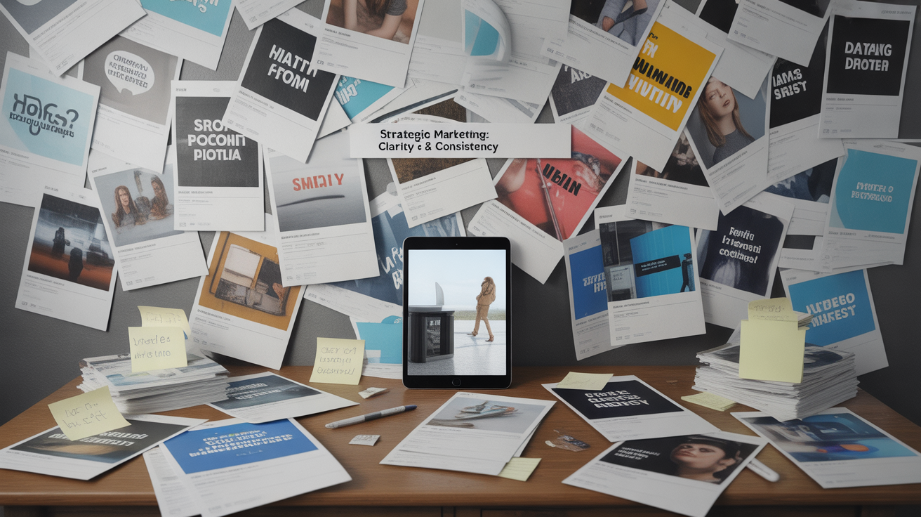 Scattered, inconsistent marketing materials showing lack of cohesive strategy and branding