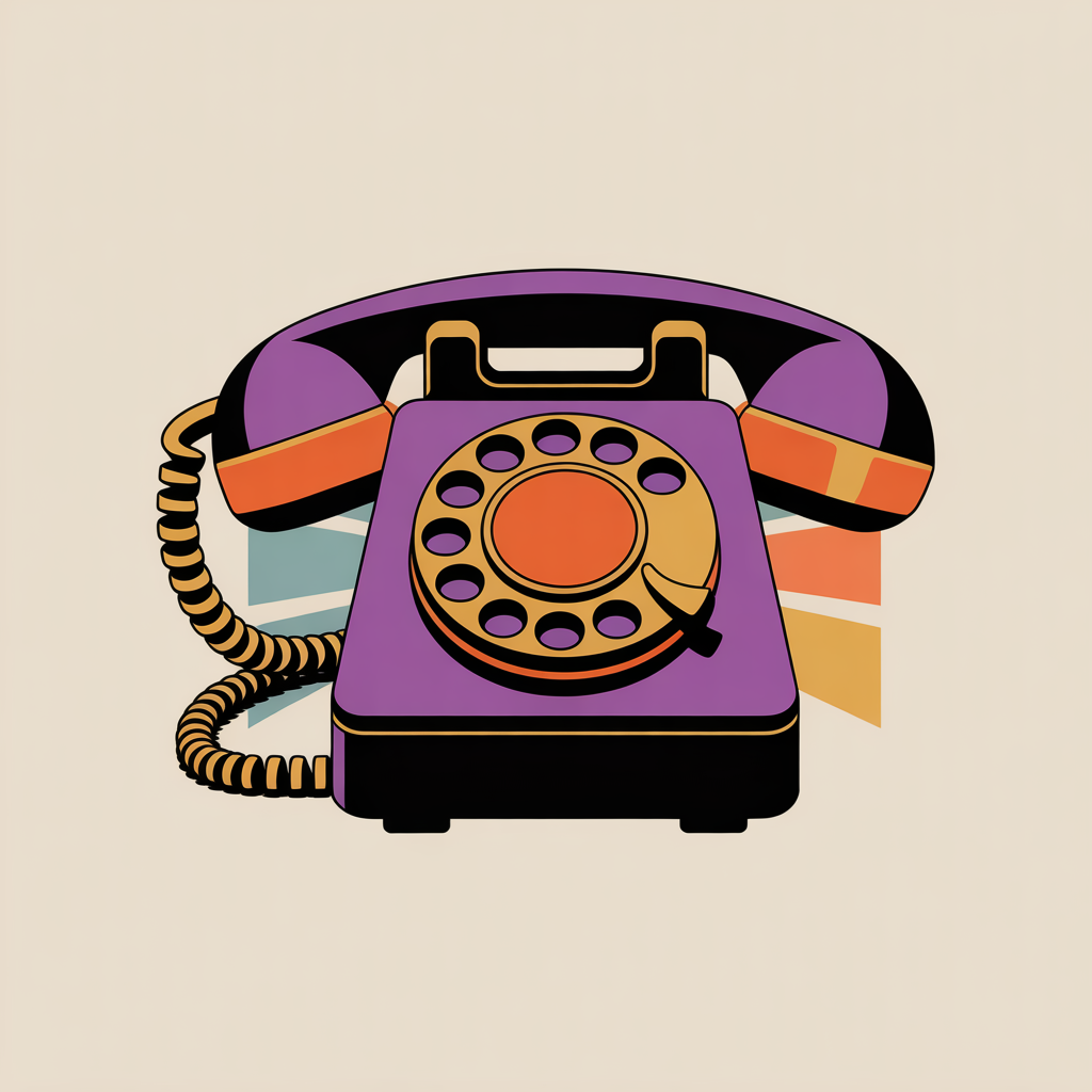 Retro telephone illustration inviting visitors to contact Purple Wave Creative social media marketing agency