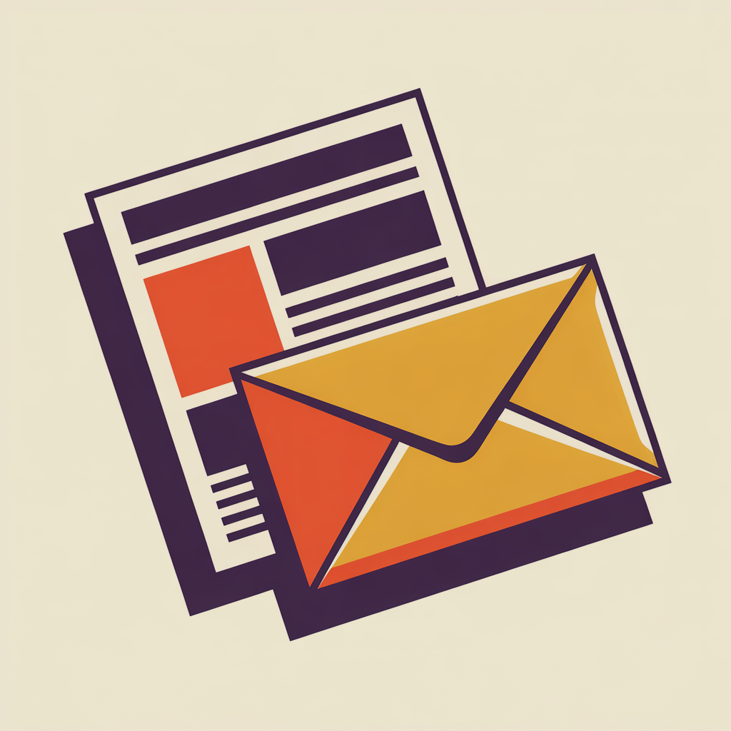 Retro newsletter and envelope illustration representing email newsletter management services