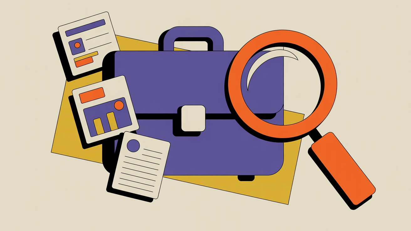 Retro illustration of a briefcase with job posting icons representing job board revenue for associations
