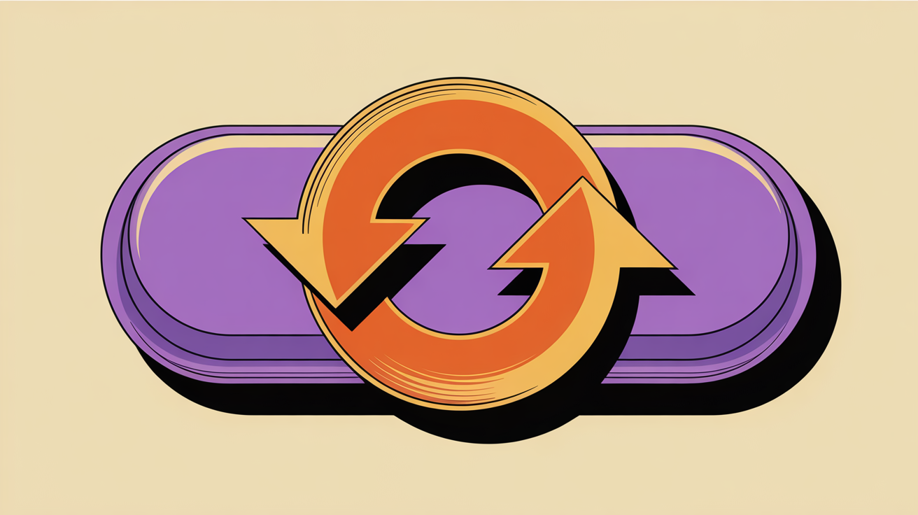 Retro illustration of a simple one-click button with a renewal arrow representing effortless membership renewal