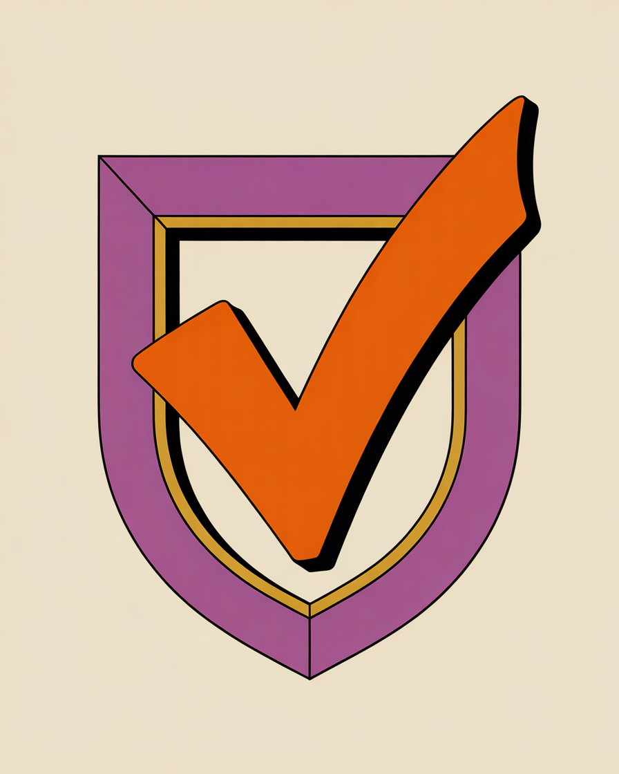 Retro checkmark shield illustration representing ideal seo client fit