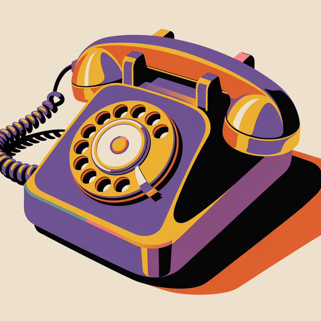 Retro telephone illustration inviting real estate agents to contact Purple Wave Creative marketing agency