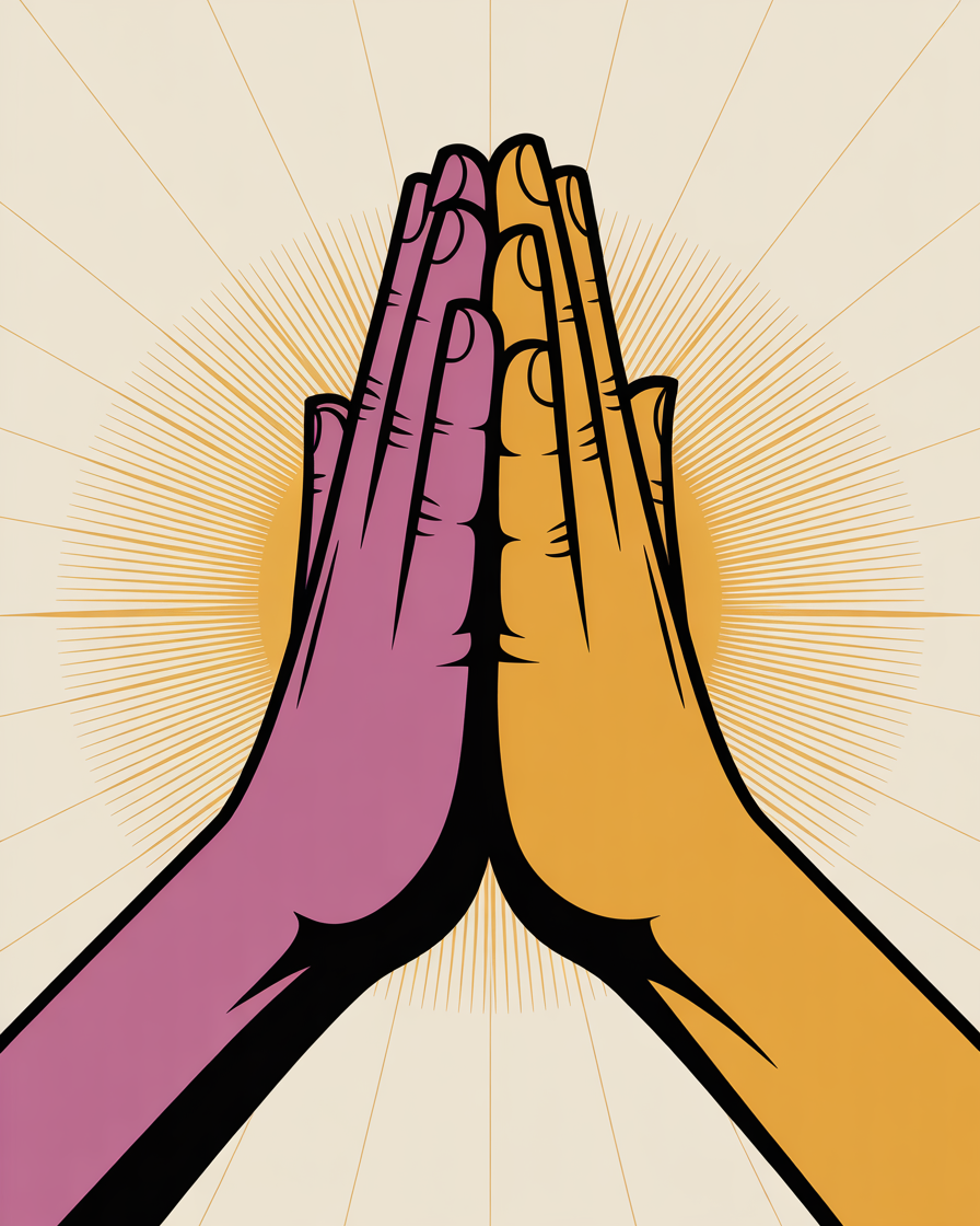 Retro high five illustration representing partnership between Purple Wave Creative and association clients