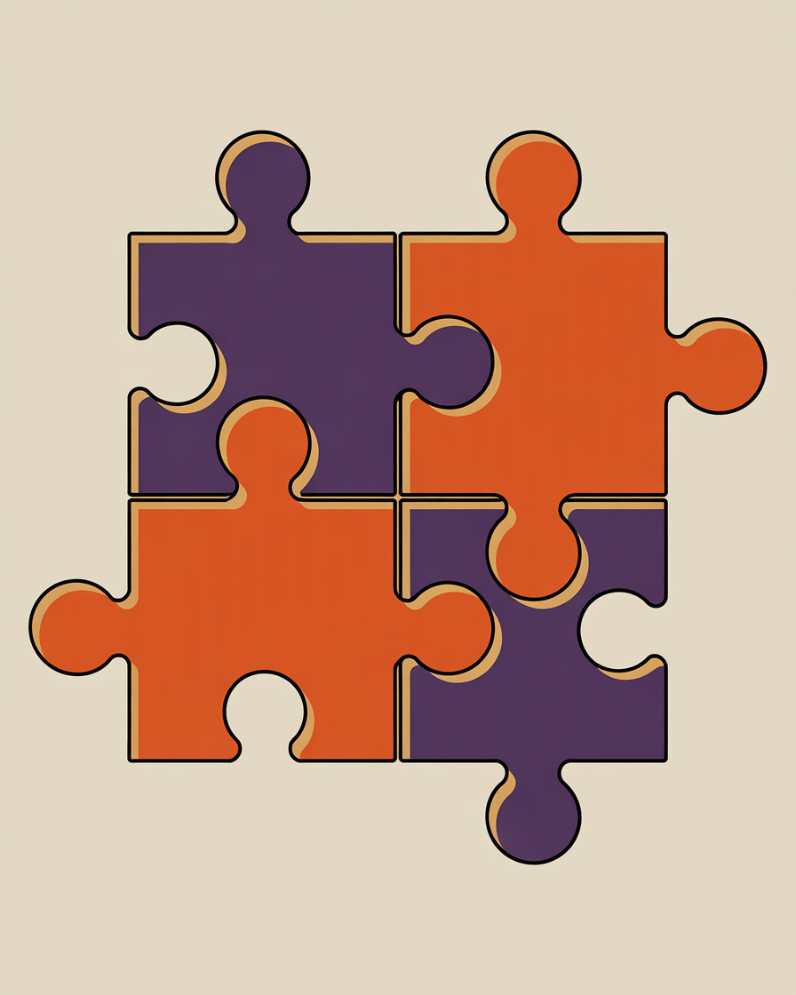 Retro puzzle pieces illustration representing right fit partnership for association marketing