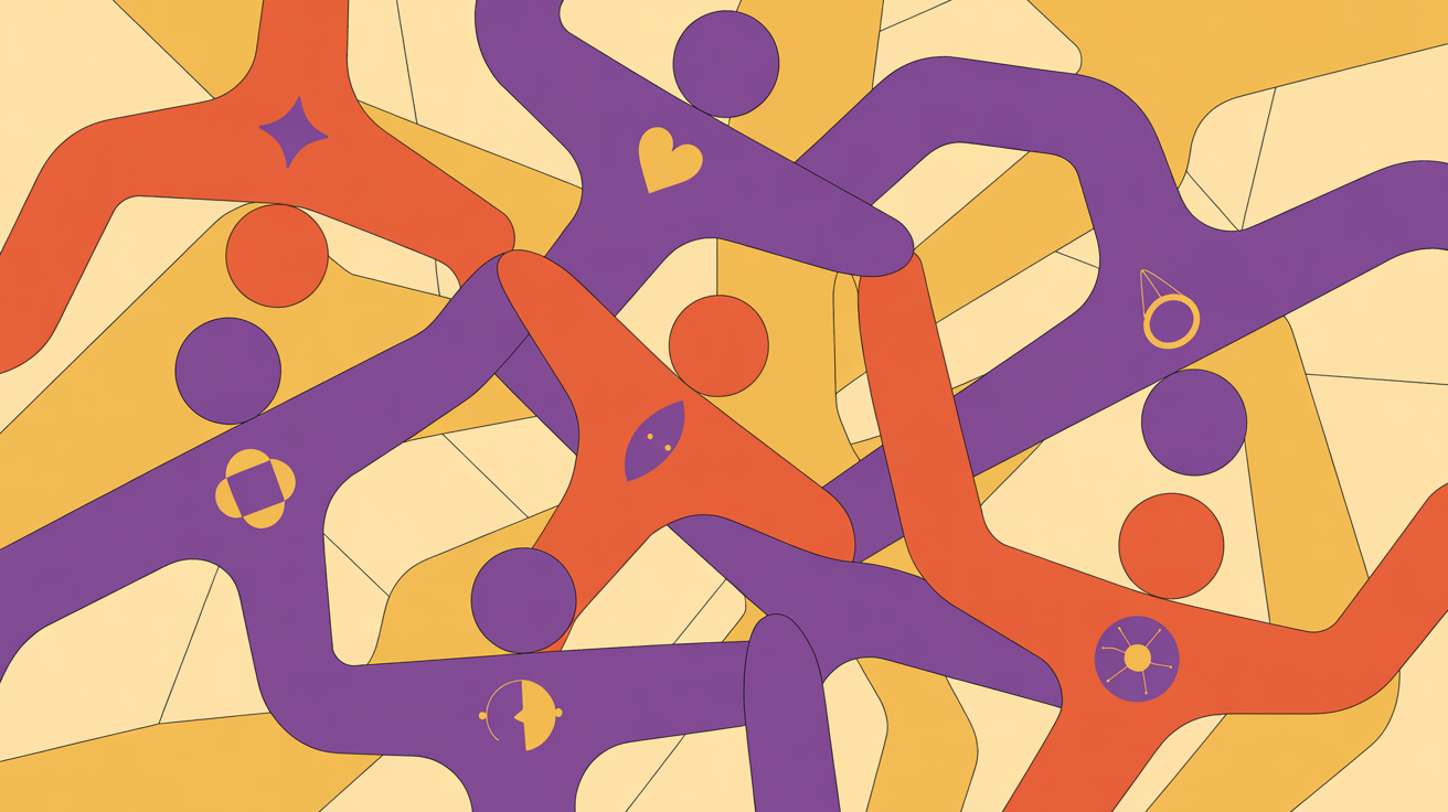 Retro illustration of connected community figures with social icons representing successful social media strategy for associations