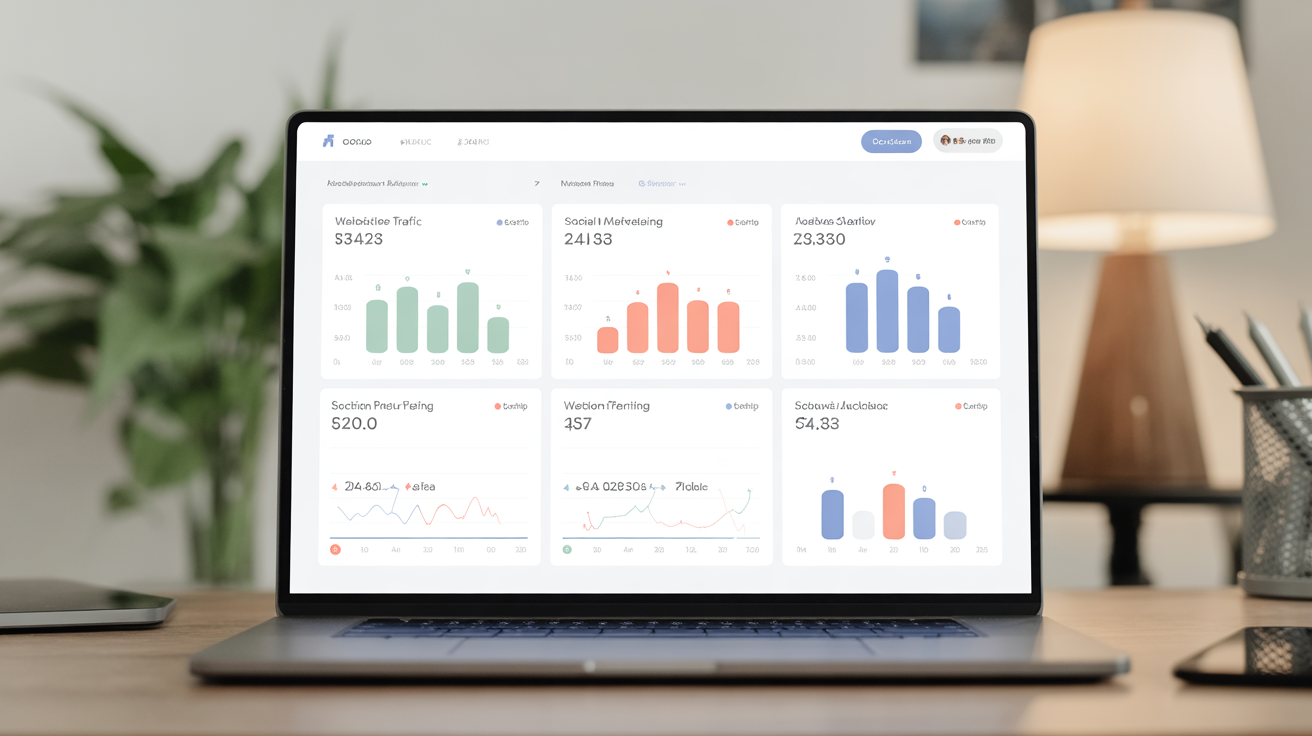 Analytics dashboard showing poor marketing performance indicating need for professional help