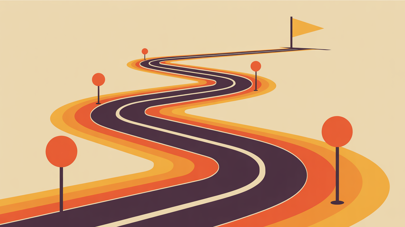 Retro illustration of a roadmap with milestones representing a strategic approach to building non-dues revenue