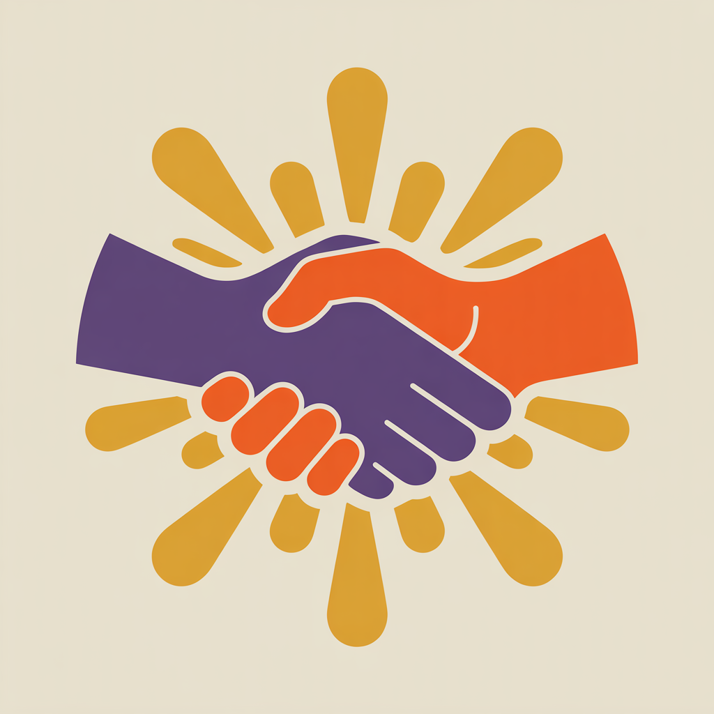 Retro handshake illustration representing graphic design agency partnership and trust