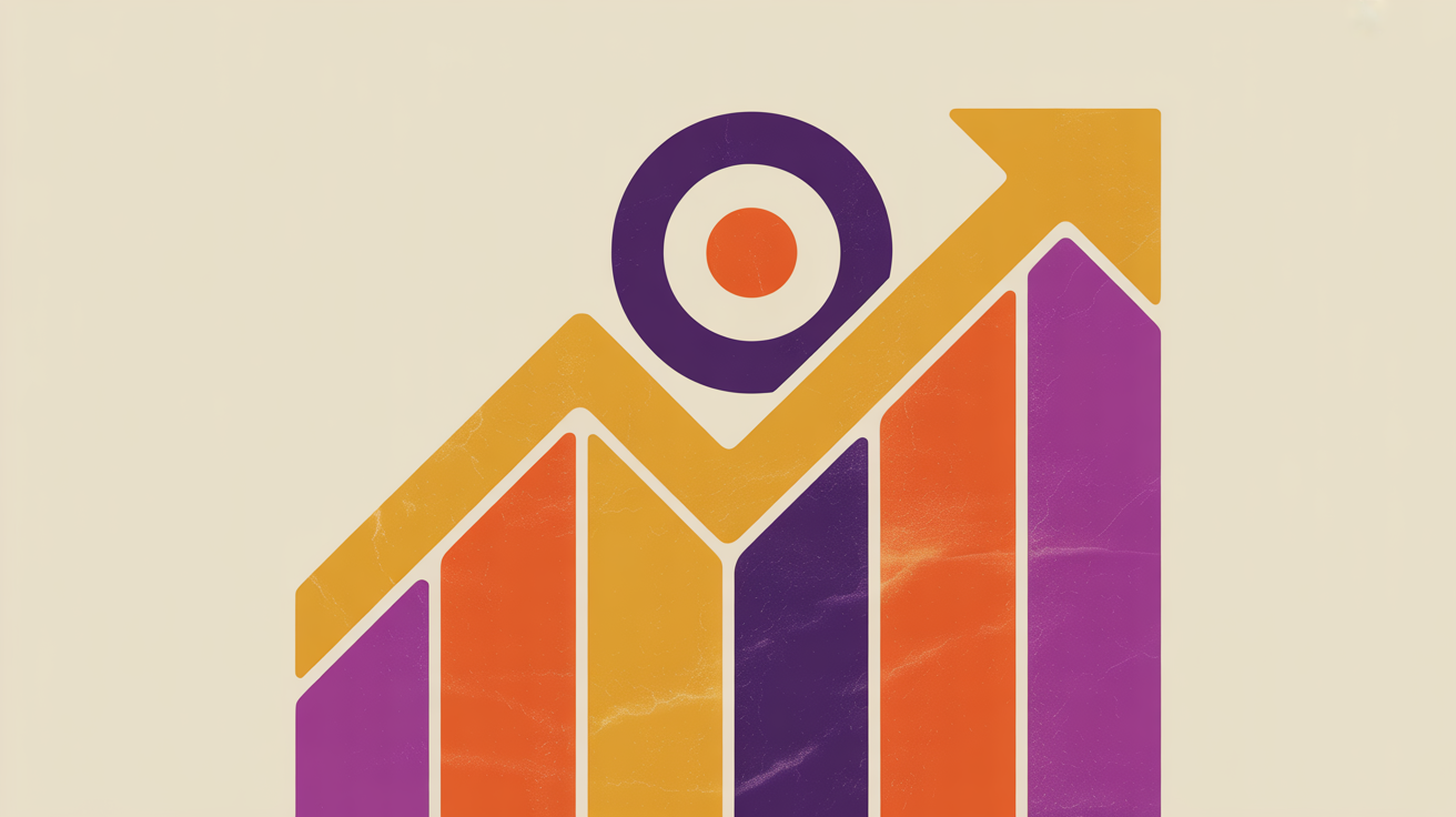Retro illustration of a chart with upward trend and checkmarks representing affinity program ROI measurement and goal tracking