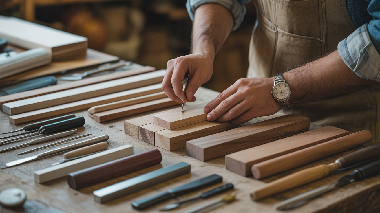 Craftsperson selecting quality materials representing smart investment choices in marketing consulting