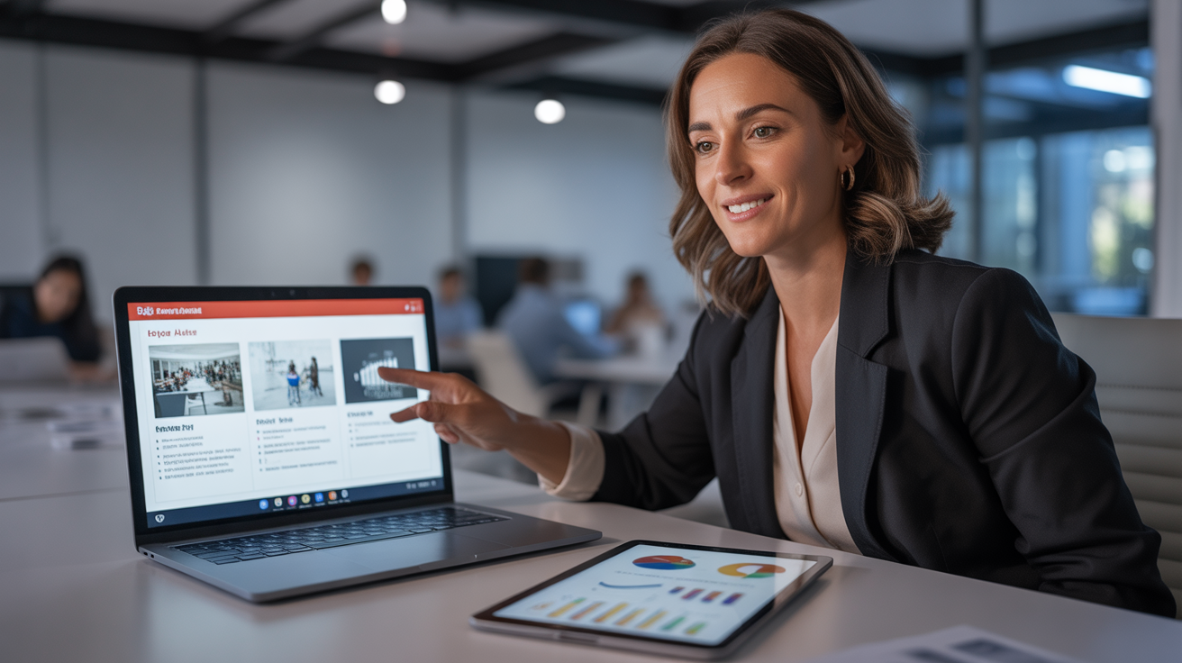 Marketing consultant presenting portfolio with measurable results and case studies