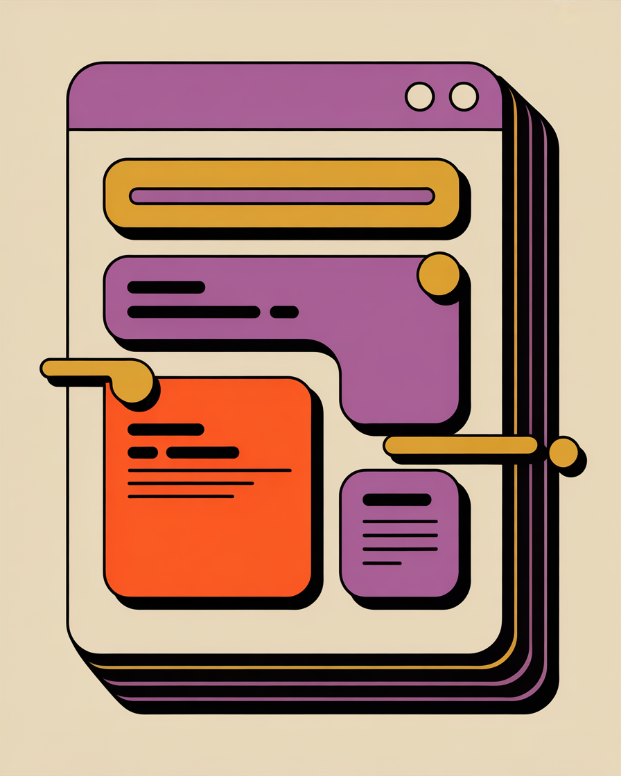 Retro webpage with highlighted sections illustration representing on-page seo optimization