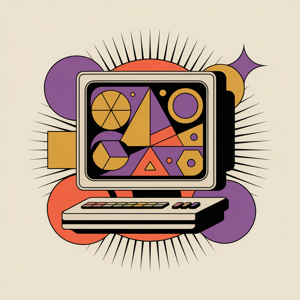 Retro computer screen illustration representing digital graphic design services