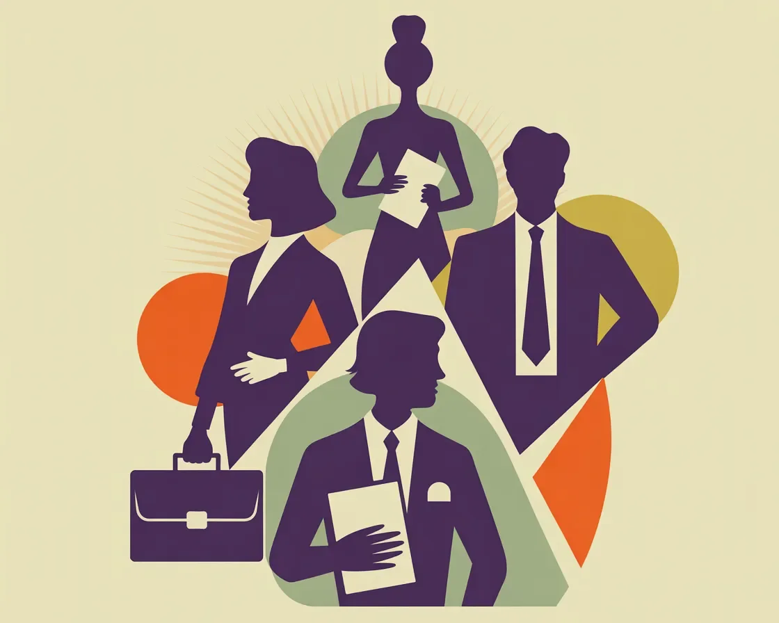 Retro illustration of diverse organizations served including associations, nonprofits, and corporations