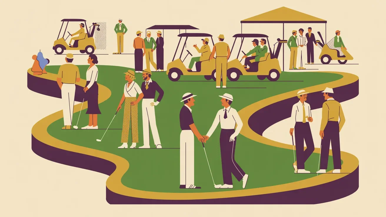 Retro illustration of charity golf tournament showing strategic alignment with donor community
