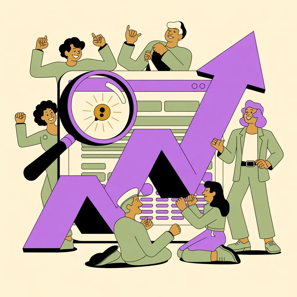 Retro illustration of SEO success with upward trending visibility and business being found online