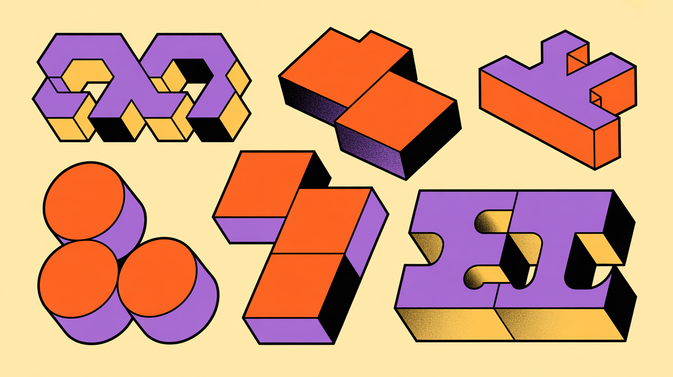 Retro illustration of building blocks being arranged into different configurations representing customizable sponsorship packages