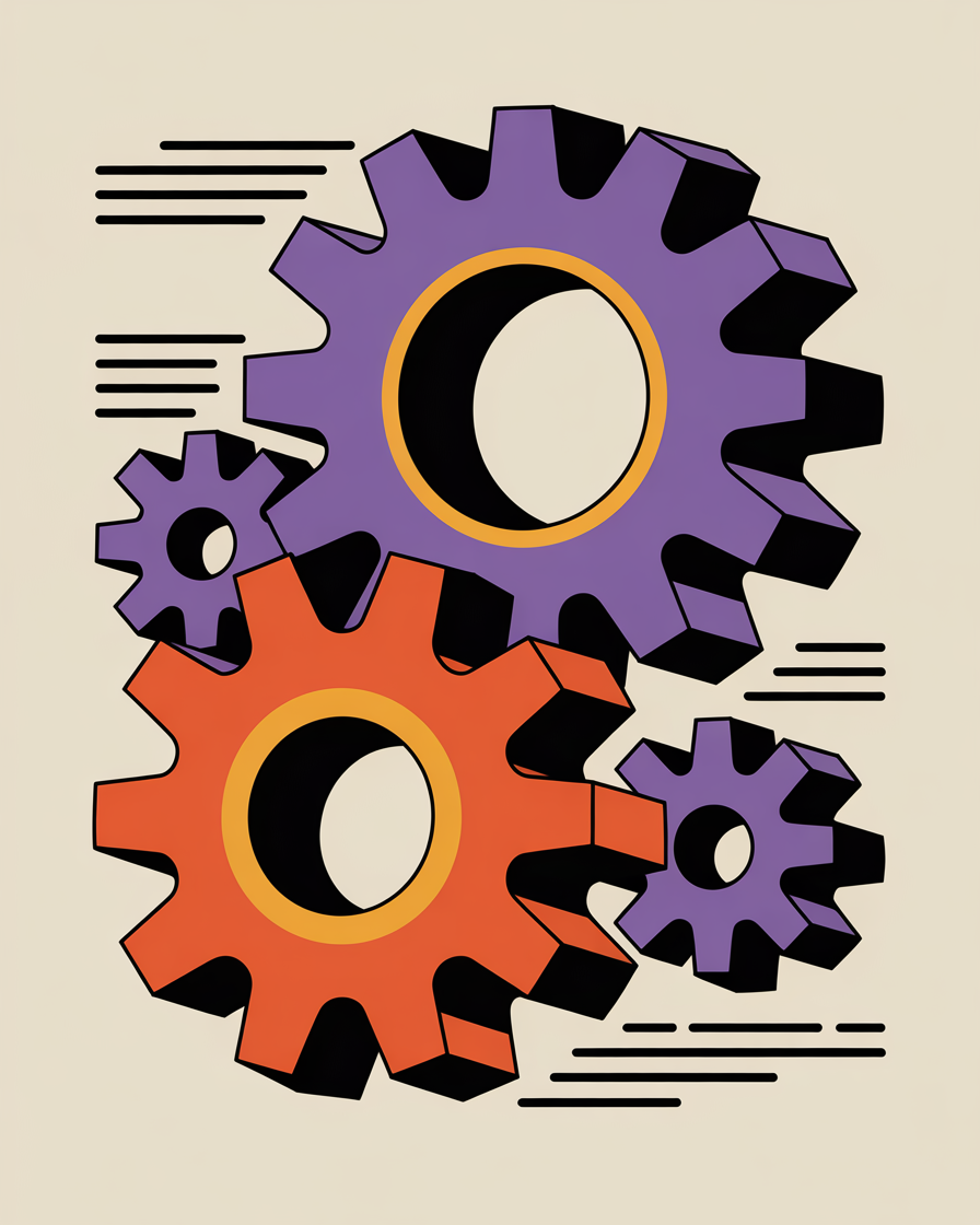 Retro gears in motion illustration representing seo implementation