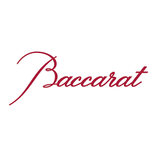 The word 'Baccarat' written in elegant red cursive font on a white background.