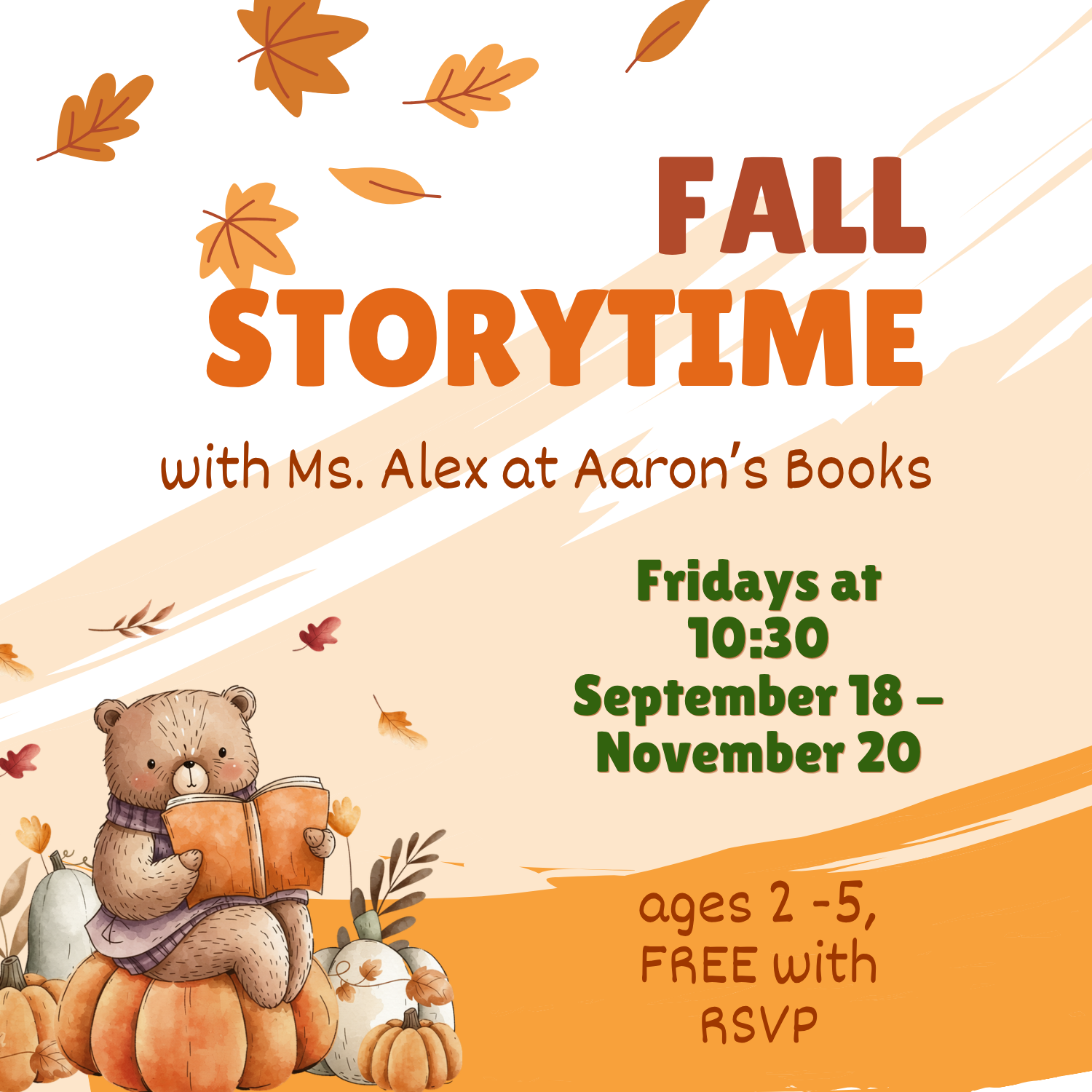 Fall Storytime with Ms. Alex at Aaron's Books