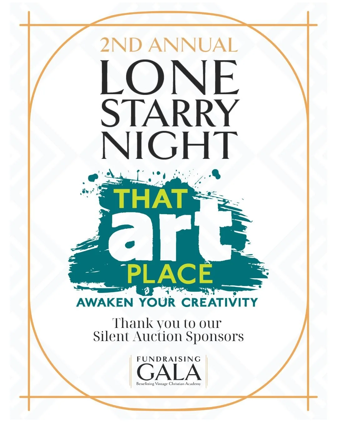 We proudly acknowledge our sponsor That Art Place

We are incredibly grateful to That Art Place for their incredible support as a silent auction sponsor for Vintage Christian Academy's Lone Starry Night Gala! 

Their generosity has contributed to mak