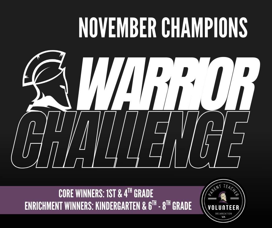 Congratulations to our Warrior Challenge Champions!!! These classes showed the importance of being PE Champions by having good sportsmanship, being a team player, having courtesy &amp; respect for others, and following rules.

Core Bracket 1 Winner: 