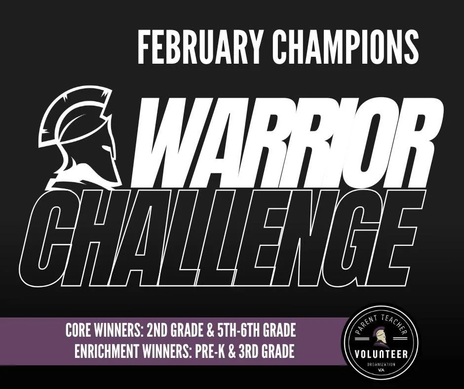 Congratulations to our Warrior Challenge Champions!!! These classes showed mastery of being Lunch Champions. The winners showed mastery of the following:
&bull;  Gratitude: Use polite words and thank our lunch monitors
&bull;  Responsibility: Keep ea