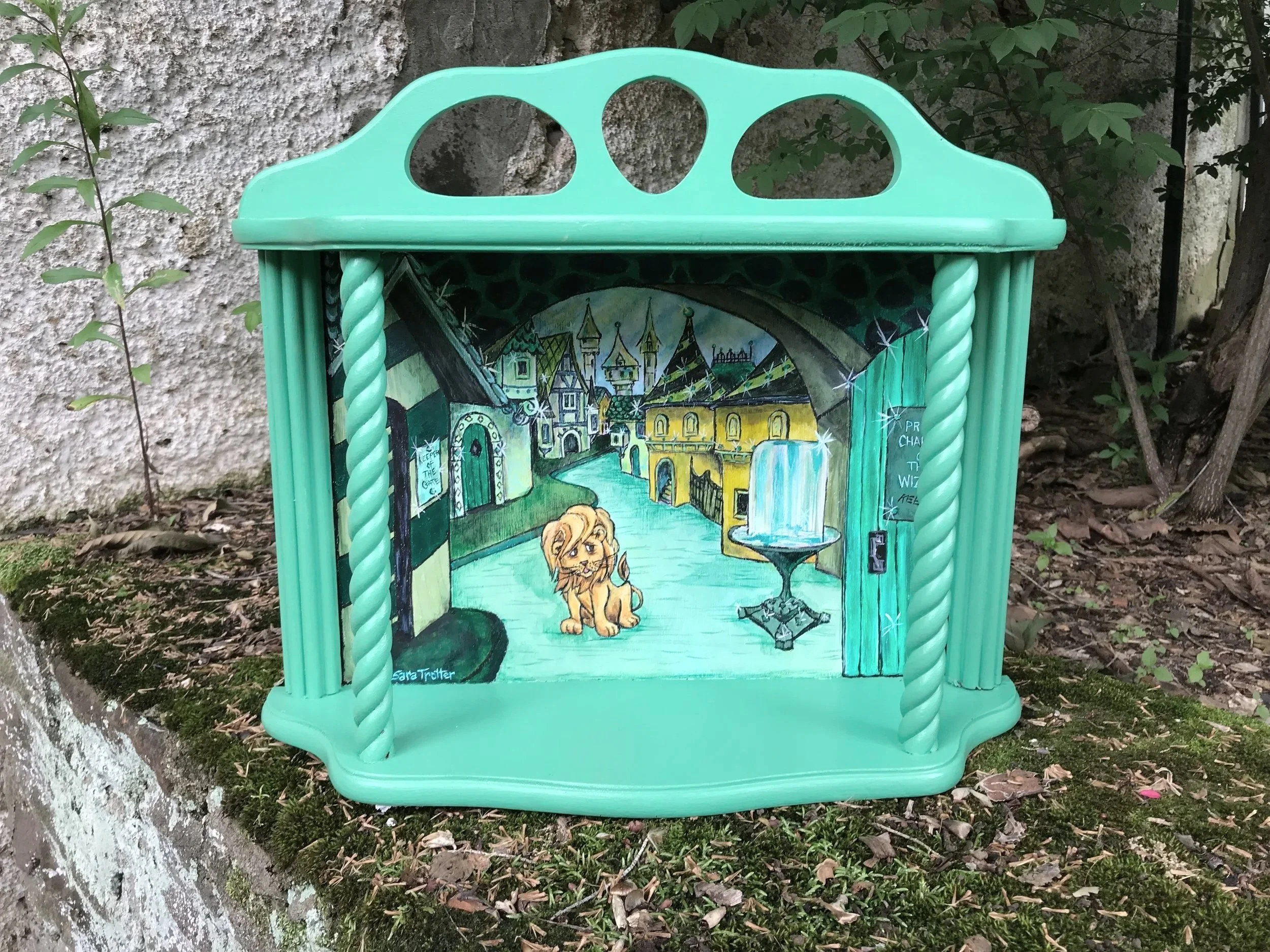 Emerald city painted curio cupboard, by artist Sara Trotter / Chroma Maison Design.