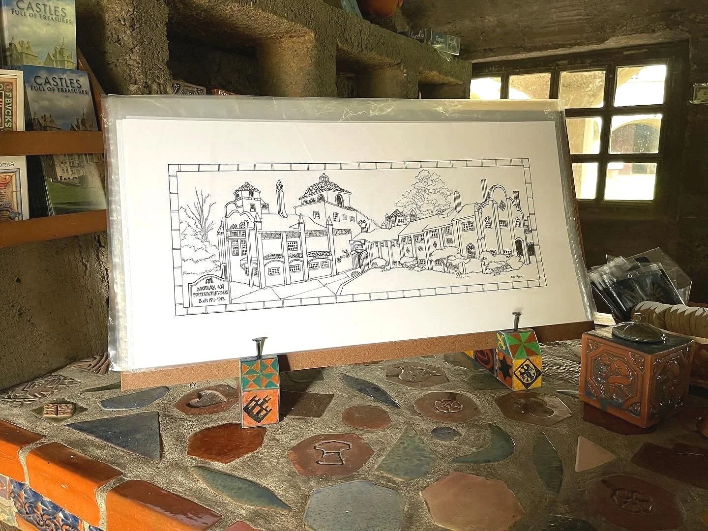 Prints of the Moravian Tile Works in Doylestown, PA building for sale, by artist Sara Trotter / Chroma Maison Design.