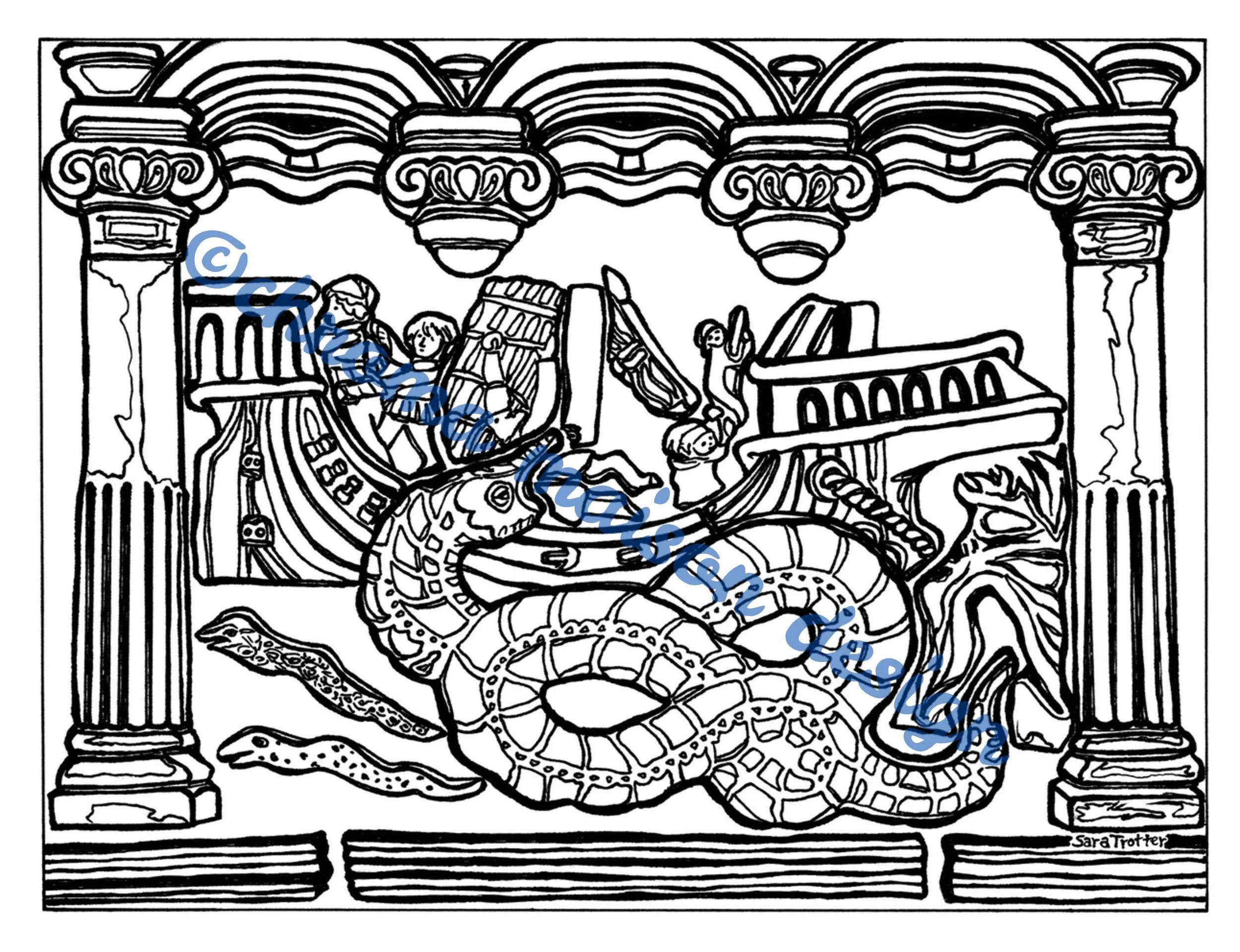Sea of Darkness Henry Mercer Tile drawing by Sara Trotter