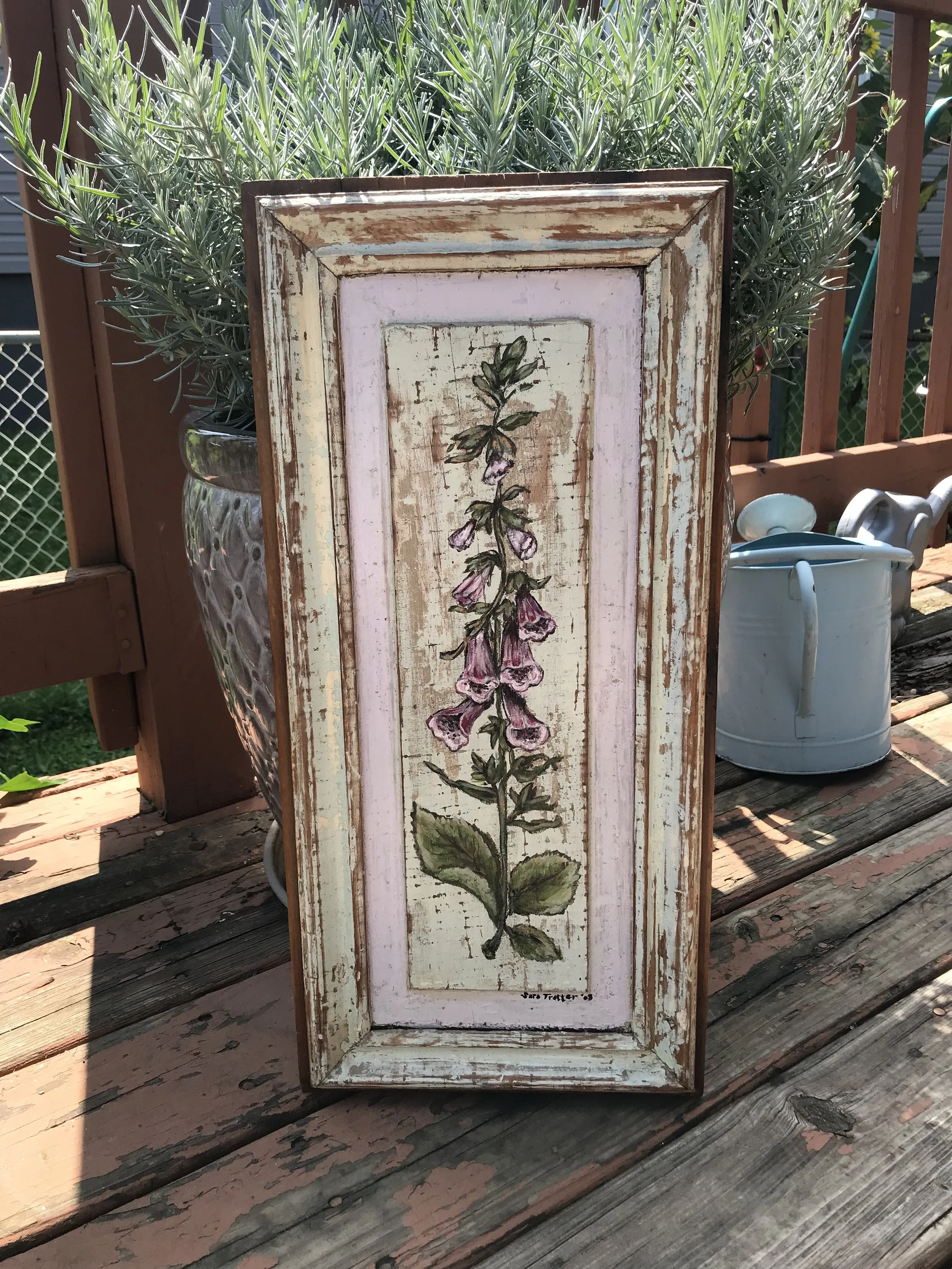 Foxglove study painted panel acrylic on wood, by Sara Trotter / Chroma Maison Design.